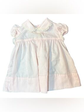 Vintage Baby Pink Dress C.I. Castro & Co Lace Collar Puff Sleeve Handmade Look